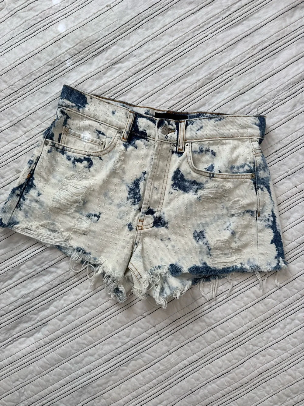 THE KOOPLES Jean Shorts Distressed Cutoffs White & Blue UK  size Medium